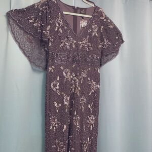 NWOT Adrianna Papell pewter beaded gown SZ 6